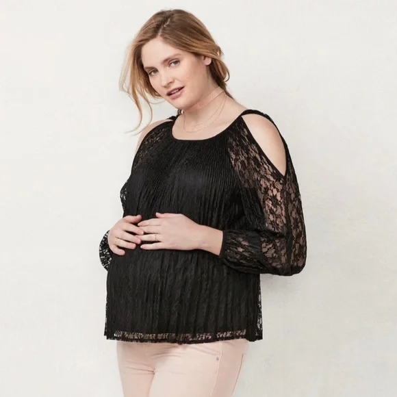 LAUREN CONRAD MATERNITY Black Lace Open-Shoulder Top NWT | Size XL - Picture 2 of 14